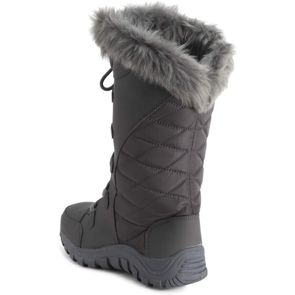 〽️Women's Gray Polar Quilted Winter Duck Boots Faux Fur Cuff Outdoor Rain Boots - Picture 5 of 9